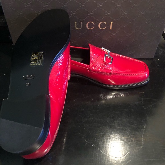 GUCCI LOAFERS NWT red patent leather/silver hardware Size-8 - Picture 11 of 15